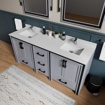 Ziva 72 in W x 22 in D Double Bath Vanity, White Top and Chrome Faucet Set