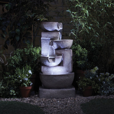 Weather Resistant Cascade Fountain with Lights