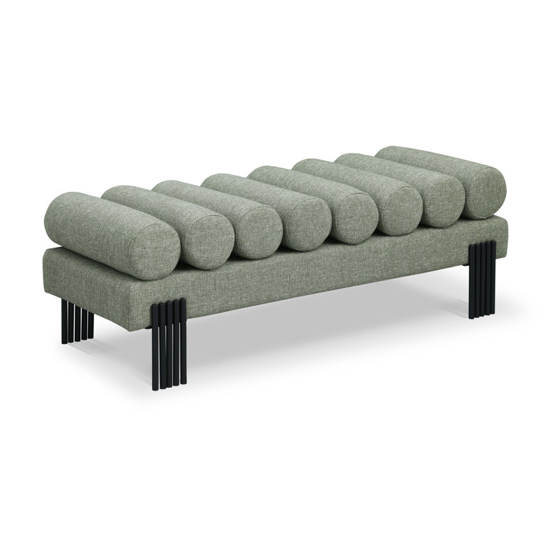 Banc rembourré Akeela, Tissu texturé en lin vert