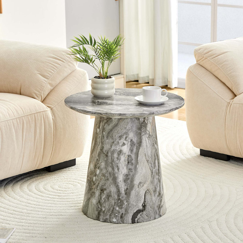 Table basse circulaire gris en fibres à densité moyenne texturée, placage texturé gris, texture délicate, adaptable à un plateau de table circulaire