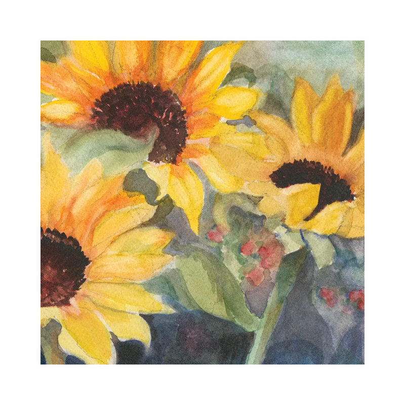 Tournesols dans l'aquarelle II par Sandra Iafrate - reproduction d'art, Toile tendue, H 18 po x l 18 po x 1,5 po