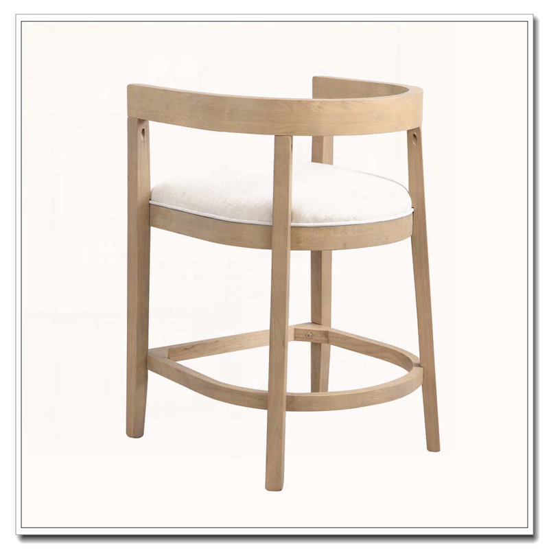 Tabouret de comptoir en bois d'hévéa, Beige