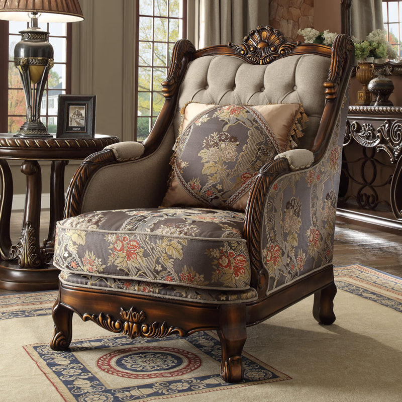 Dark Red Mahogany Carved Chair with Antique Gold Details