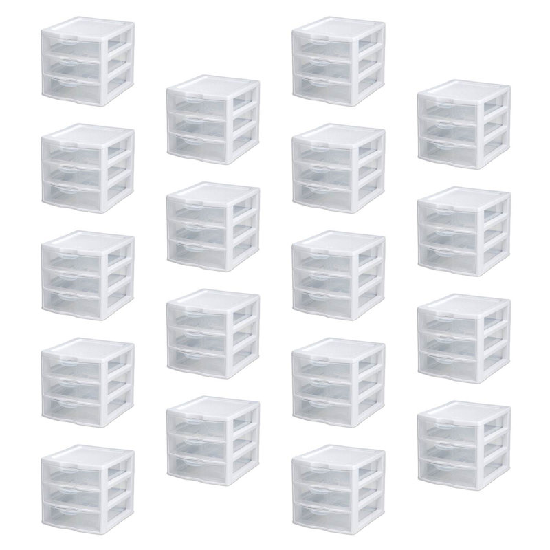 Sterilite Clearview Plastic Multipurpose Small 3 Drawer Desktop Storage Organization Unit for Home, Classrooms, or Office Spaces