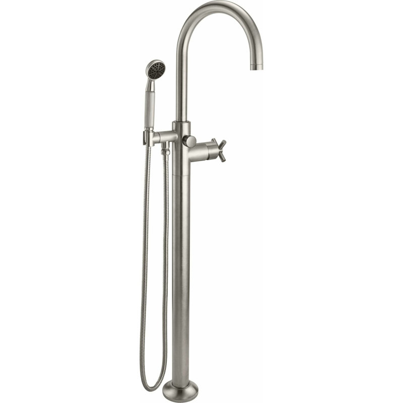 Descanso Tub Filler with Diverter, Satin Nickel/Silver, Cross Handle