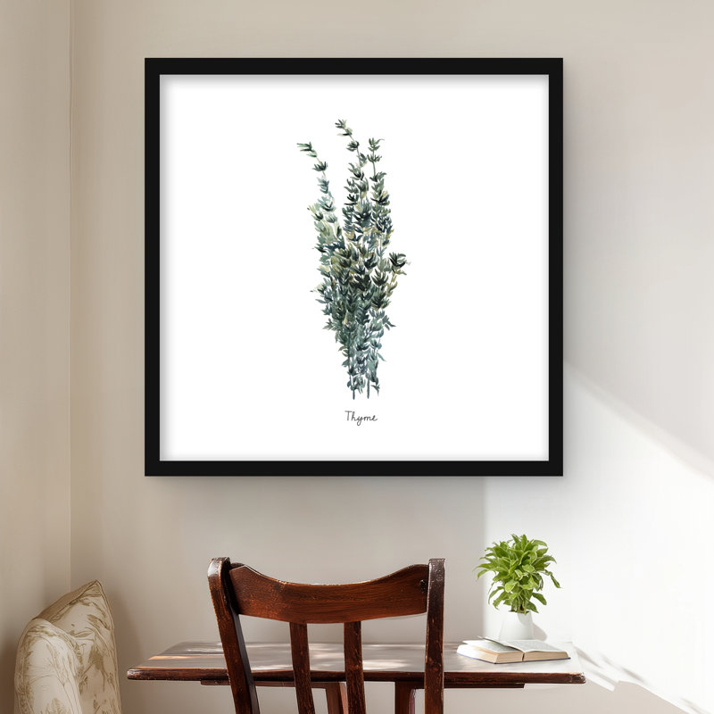 Thym Leaves Bundle - Impression encadrée de cuisine de campagne | Décoration, H 24 po x l 24 po, Noir