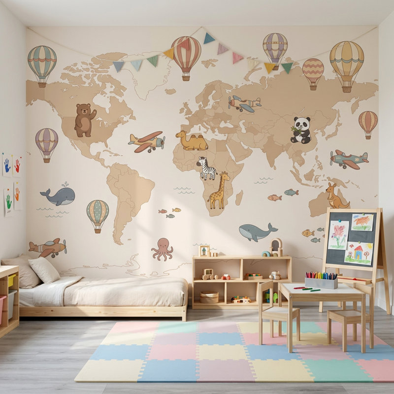 Papier peint carte du monde, Non tissé, 200 po x 120 po