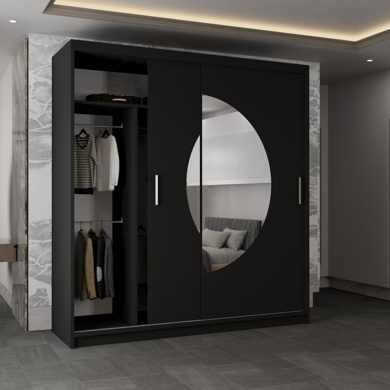 Cevahir 2 Door Manufactured Wood Wardrobe, Black, 217cm H x 203cm W x 62cm D