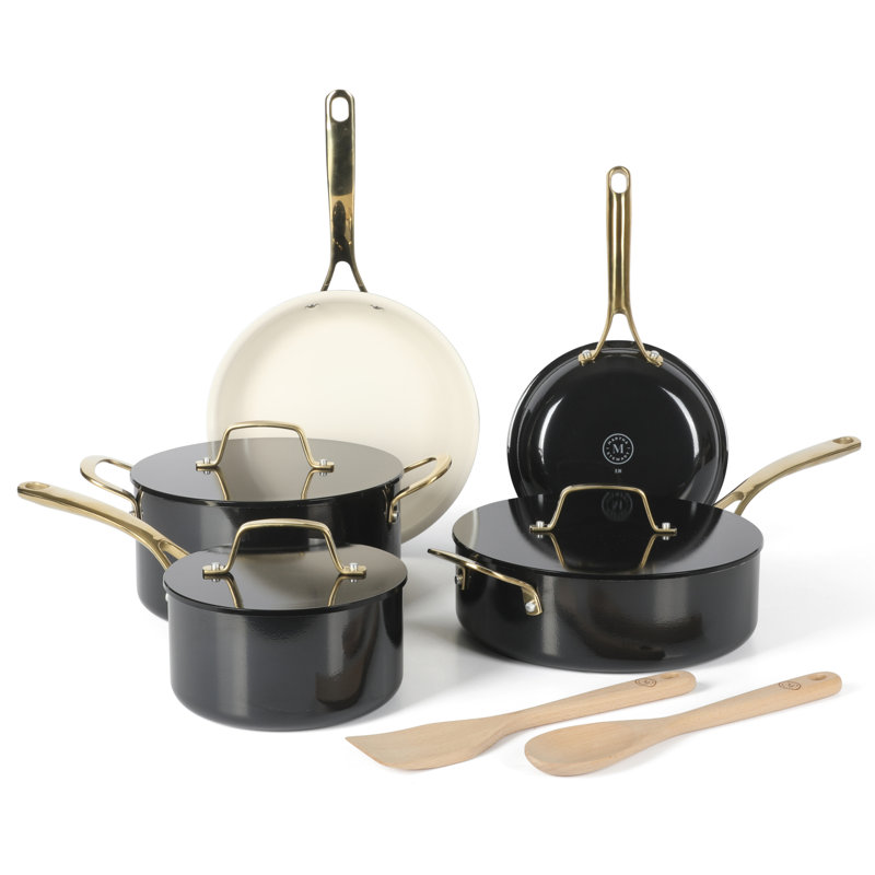 Batterie de cuisine en aluminium 10 pièces Martha Stewart Galway avec couvercle en aluminium, Noir