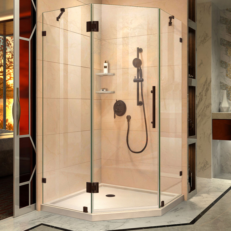 Cabine de douche à charnière néo-angle 40 "x 74,75" avec base incluse DreamLine Prism Lux, Bronze huilé / Biscuit