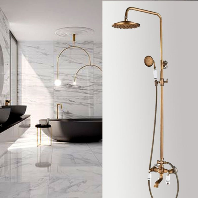 Juno Vintage Polished Brass Dual Shower Head with Single Handle Faucet Classic Bathroom Fixture