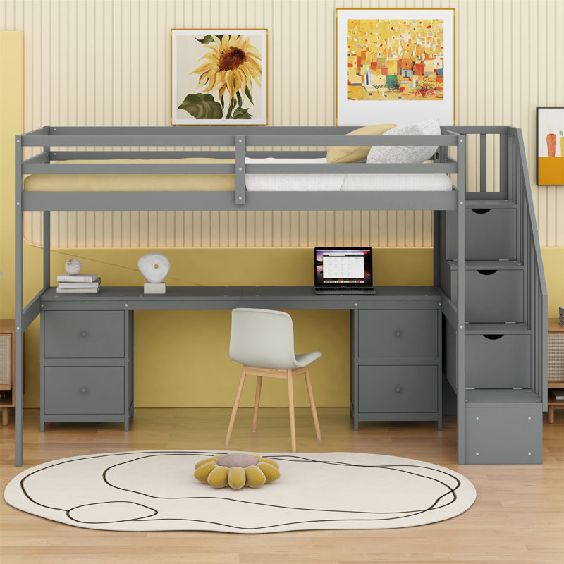 Lit mezzanine simple avec tiroirs Johntavis Kids, Blanc