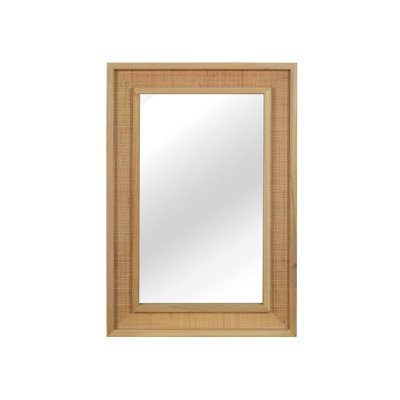 Natural Wood Color 20"X30" Rattan Rectangle Solid Wood Frame Decorative Mirror,For Farmhouse,Bathroom,Home Decor,Entryway