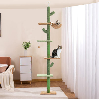 Ellamaria 90.2-108" Cat Tree Floor to Ceiling with platform, adjustable height, toy ball, anti-tip design for cats up to 10 lbs.