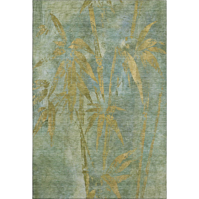Premium Machine Washable Mayfield AMF2222 Botanical Rug, Aloe, 5' x 7'6"