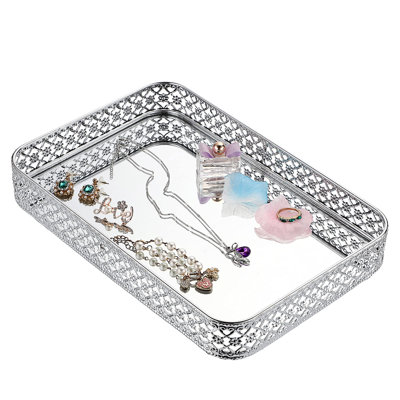 Plateau de coiffeuse à miroir de parfum, organisateur de maquillage et de bijoux creux sculpté pour commode et comptoir de salle de bain