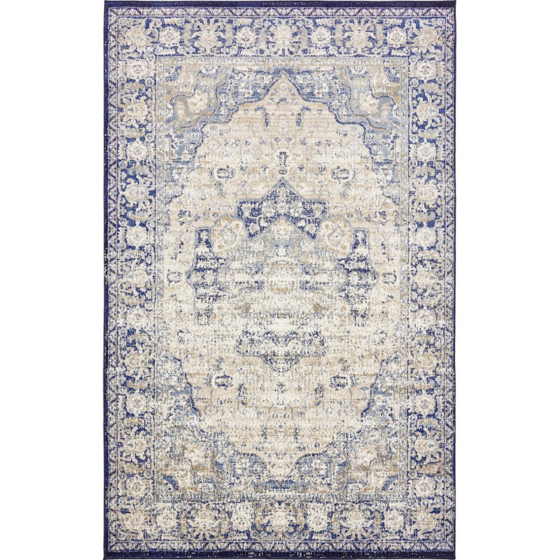Beige oriental/Tapis décoratif bleu Bellona, Rectangle 5 pi x 8 pi