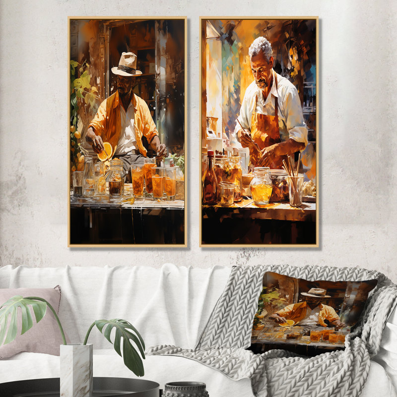 Cubain Cofee Amber préparation - ensemble de 2 impressions sur toile café, Encadrement brun, H 28 po x l 25 po