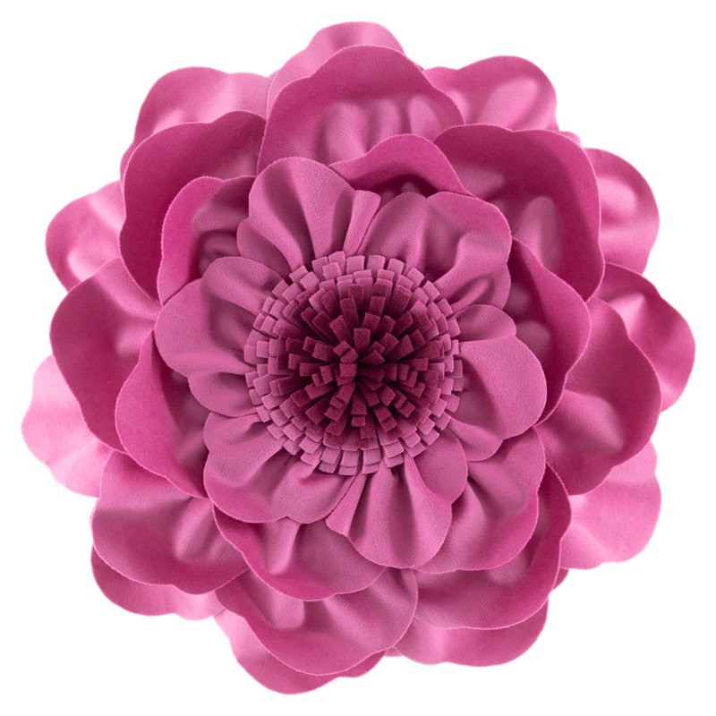 3D Peony Flower Accent Pillow Handmade Cushion Appliqued Decorative Throw Pillow Cover & Insert 14in, Magenta