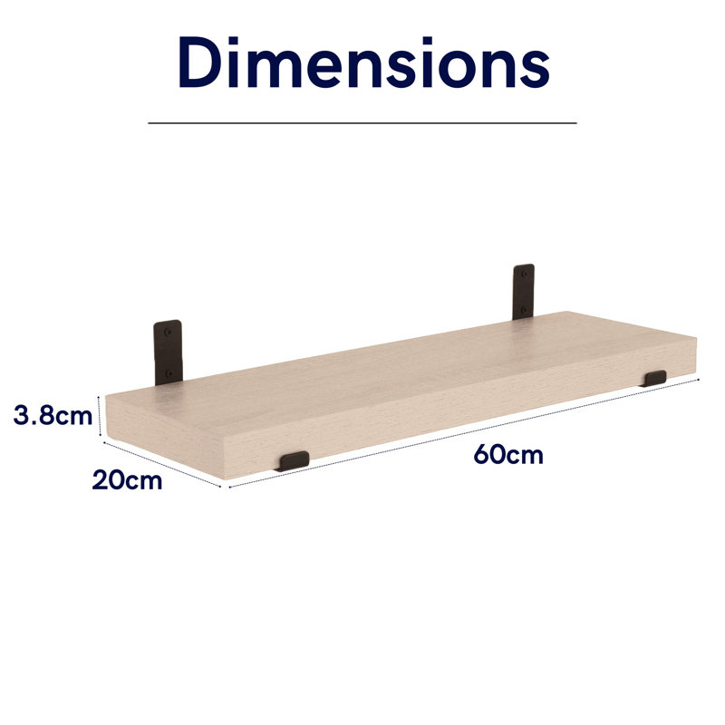 Jackson 3.8cm Chunky Shelf with Sit-On Brackets, Oak, 3.8cm H x 60cm W x 20cm D