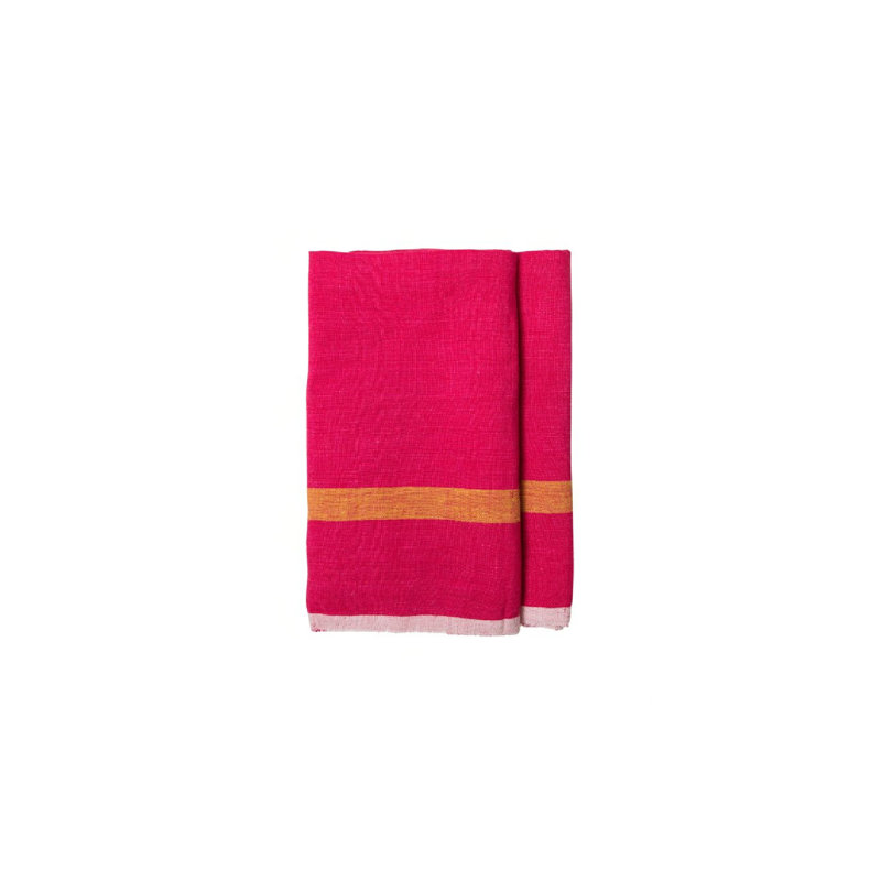 Laundered Stripe Tea Towel Kitchen Towel, Pink/Lime
