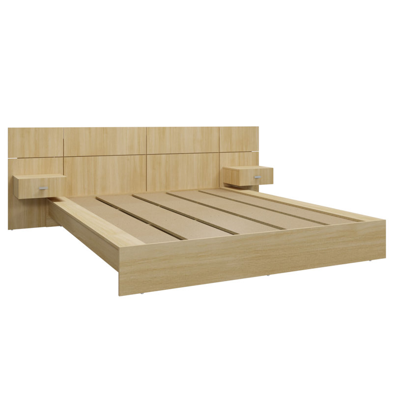 Chambre à coucher moderne Kaphan - Lit plateforme avec tête de lit et tables de chevet (2) - Assemblage facile, aucun sommier requis