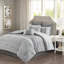 Édredon brodé gris pour très grand lit - 8 pièces, imprimé lavable à la machine, sophistication et détails