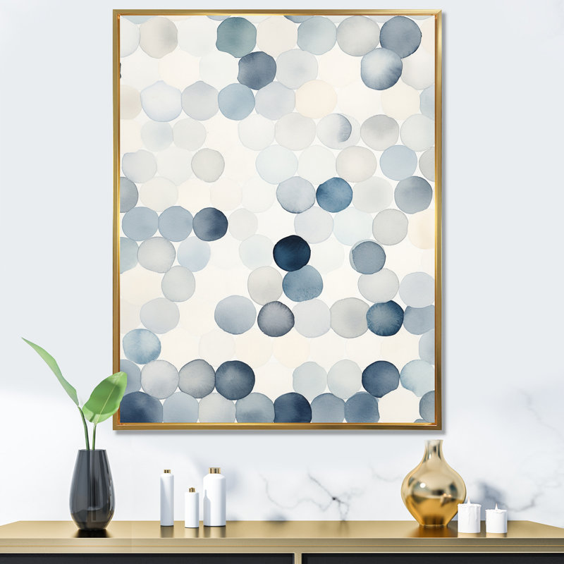 Cercle matriciel aquarelle en bleu délavé rétro I - impressions d'art géométriques modernes, Cadre flottant doré