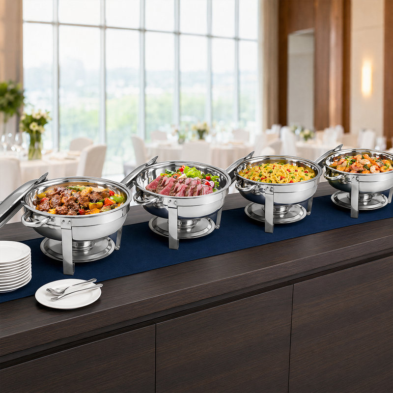 Réchaud rond empilable rond - Serveur de buffet en acier inoxydable à conservation de la chaleur pour les fêtes, Silver