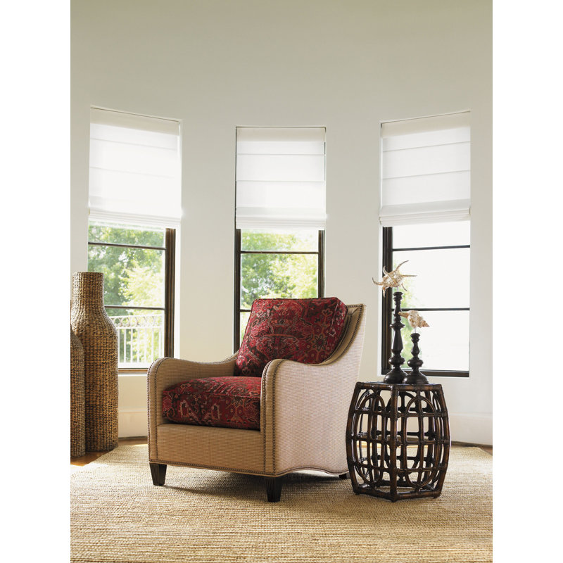 Transitional Brown Round Rattan and Leather 19'' Accent Table
