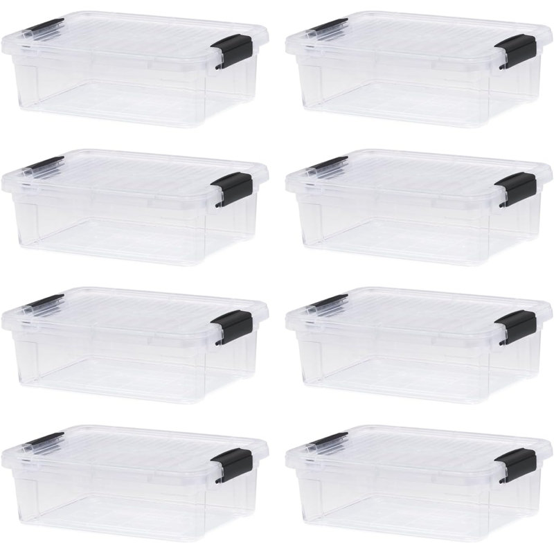 Latitude Run® Clear Storage Bins with Lids, 8 Pack- Plastic Storage Boxes for Home- 4.5 Quart, 4.5 qt