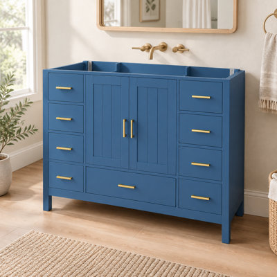 Bathroom Vanity Base Cabinet 42.18 Inch Blue with Soft-Close Double Doors and Smooth Drawers