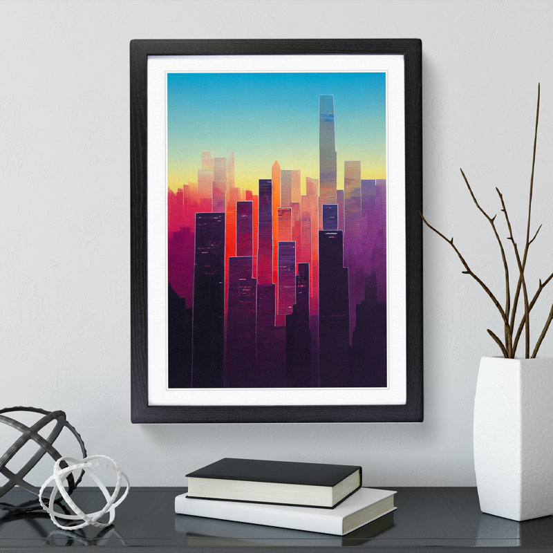 Painted City Skyline No.7 - Single Picture Frame Print, Black Framed, 64cm H x 46cm W x 2cm D