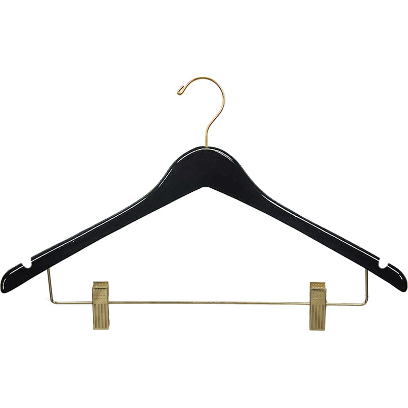 Cintre en bois avec pinces, Noir, 12