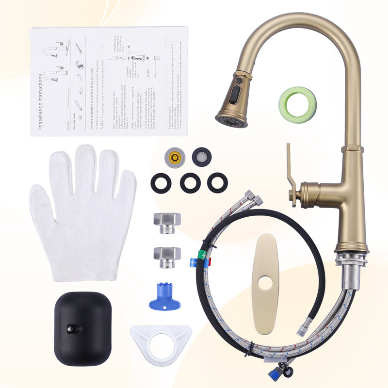 Brushed Gold Stainless Steel Single Handle Pull Down Kitchen Faucet