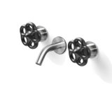 Acquaco Linki Daisy Wall Mount Three-Hole Two Handle Bathroom Lavatory Faucet with 3-3/4'' Spout Reach