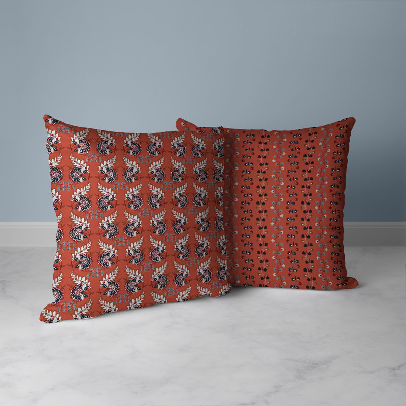 Coussin décoratif botanique intérieur / extérieur Botanical Bouquet, H 16 po x l 16 po, Gris, rouge et orange