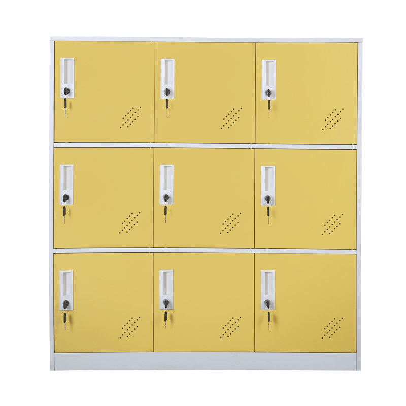 9 Door Yellow School Locker with Key, White/Yellow