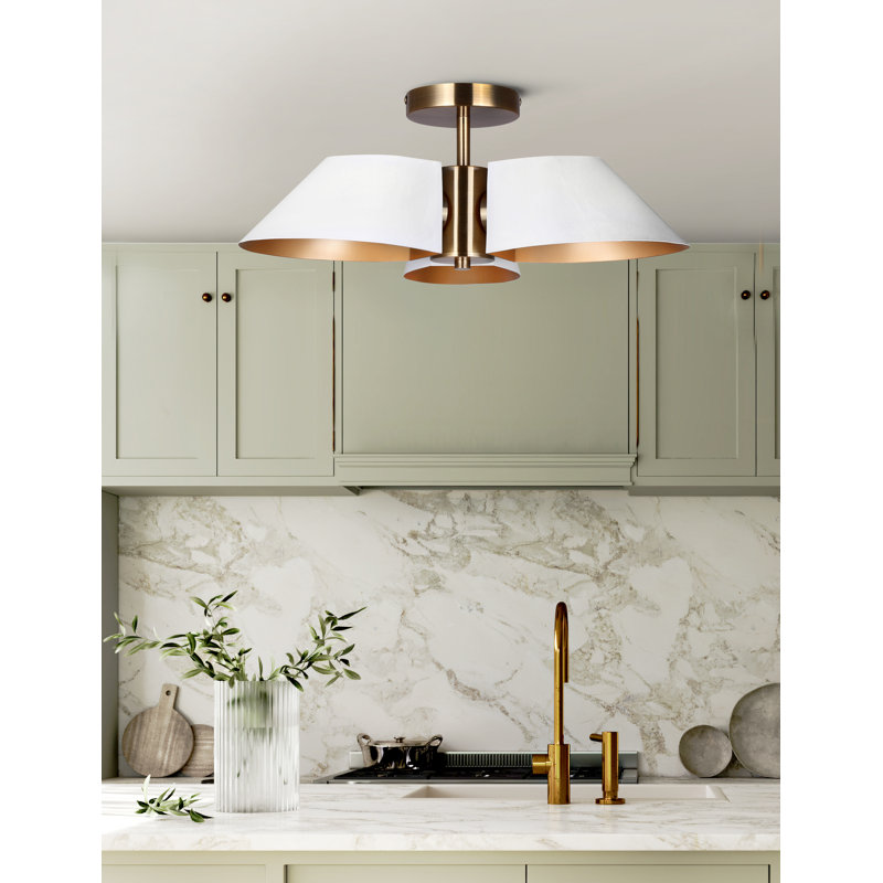 DAXTON 20 In. 3-Light 60-Watt Contemporary Matte White Semi-Flush Mount With Matte White Metal Shade