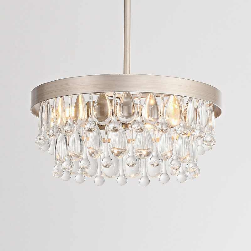 Lustre à 3 lumières en cristal en forme de goutte en forme de goutte de champagne en argent brossé à 13 lumières Kloie
