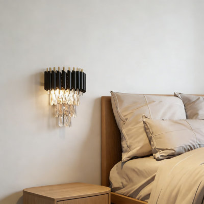 Modern Crystal Wall Sconce Lighting Fixture With 3-Tier Crystal Drops For Bedroom, Bathroom, Living Room, And Hallway, Requires 2X E12 Bulbs (Not Included)