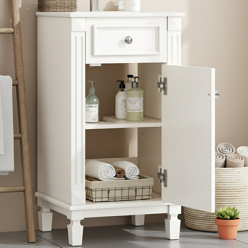 Ensemble de meuble-lavabo autoportant de 18 po avec lavabo en céramique, ensemble de meuble-lavabo simple autoportant avec porte à fermeture douce et tablette réglable