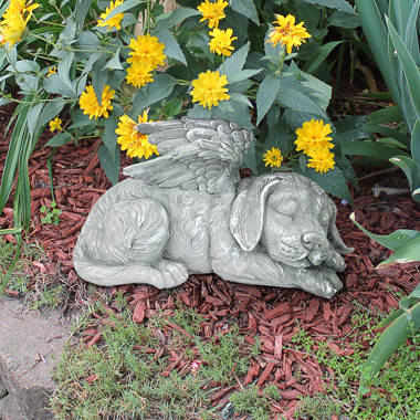 exhart sleeping puppy with angel wings and solar halo - sleeping dog garden  dcor, pet dog memorial statue, angel puppy memorial marker, 8.7 l x 11.8  w x 6.5 h 