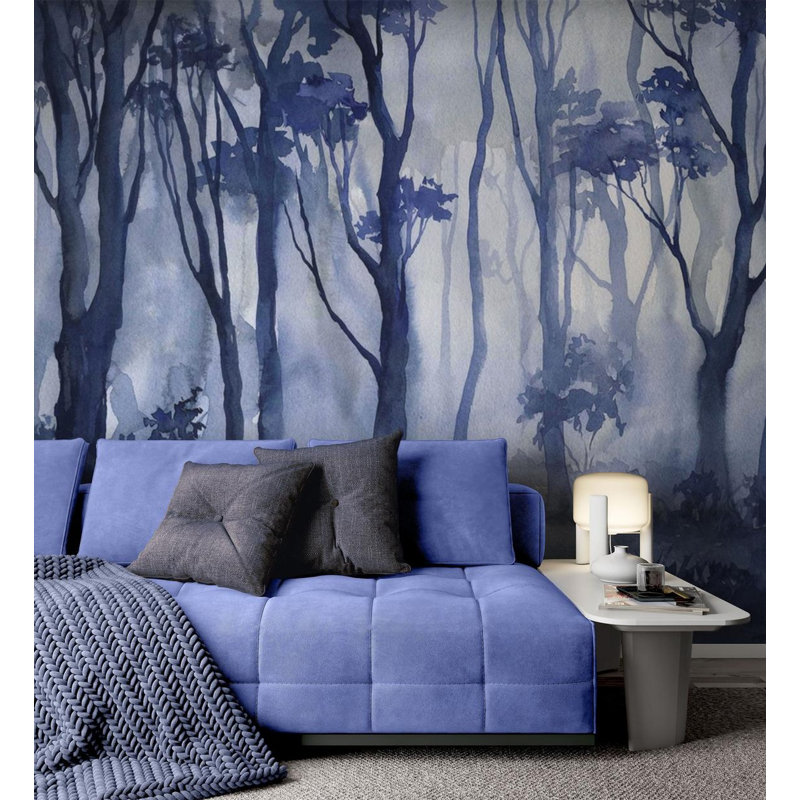Papier peint amovible abstrait bleu aquarelle, L 48,96 po x l 75 po