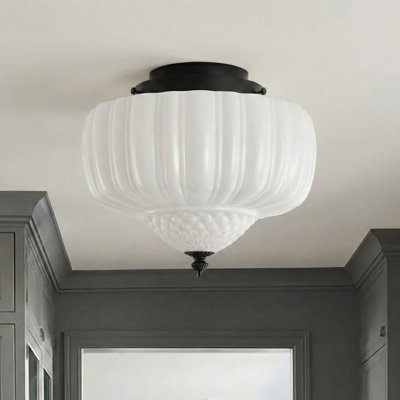 Modern 3-Light Flush Mount Ceiling Light, Matte Black Finish with Ribbed Glass Shade, Dimmable, 13.78" Wide