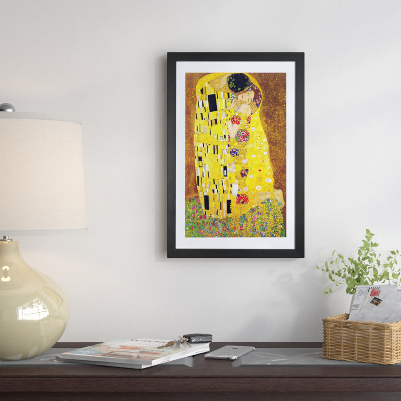 « The Kiss » par Gustav Klimt - impression, H 24 po x l 16 po, Impression encadrée, Noir