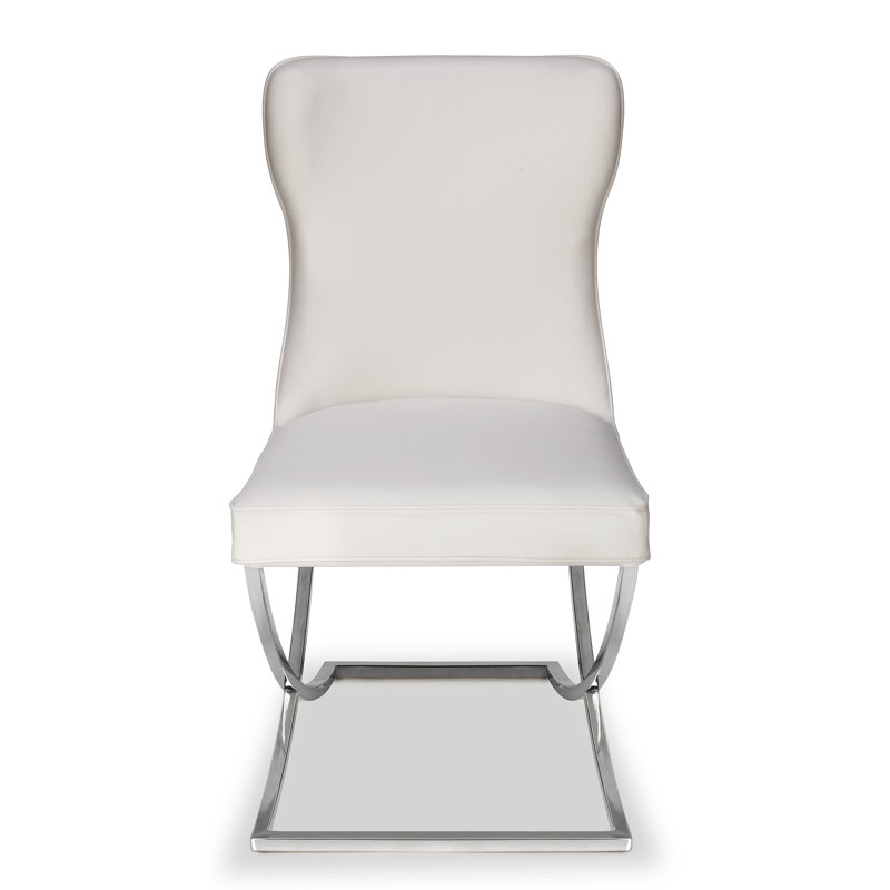 Chaise d'appoint rembourrée en similicuir Riddick, Argent, Blanc