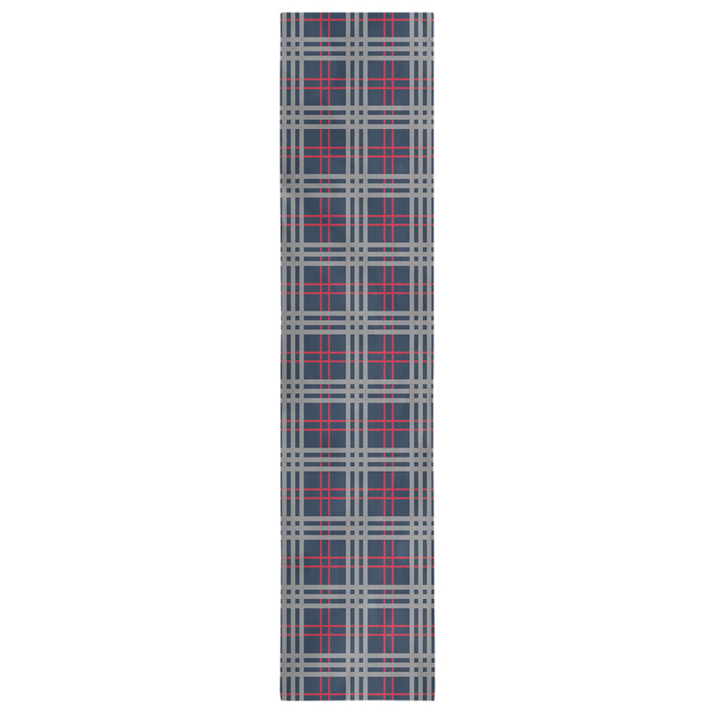 Paid Polyester Table Runner, 90" L x 16" W, Navy/Red/Silver