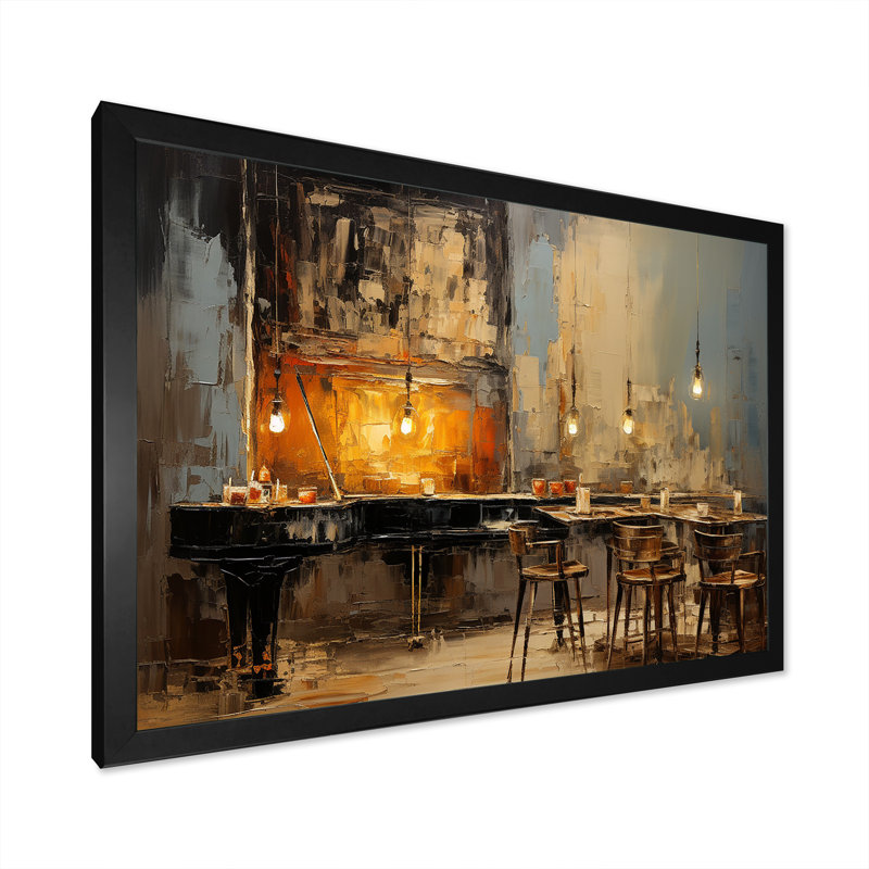 Rétro Sonate de Pinao dans Jazz Café I - musique Jazz Art mural, Cadre d'angle fermé noir, H 12 po x l 20 po x P 1 po