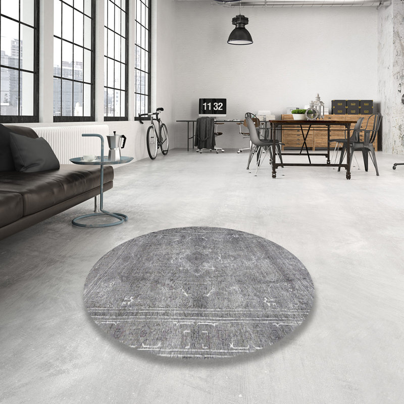 Tapis oriental en laine gris, Rond 3 pi